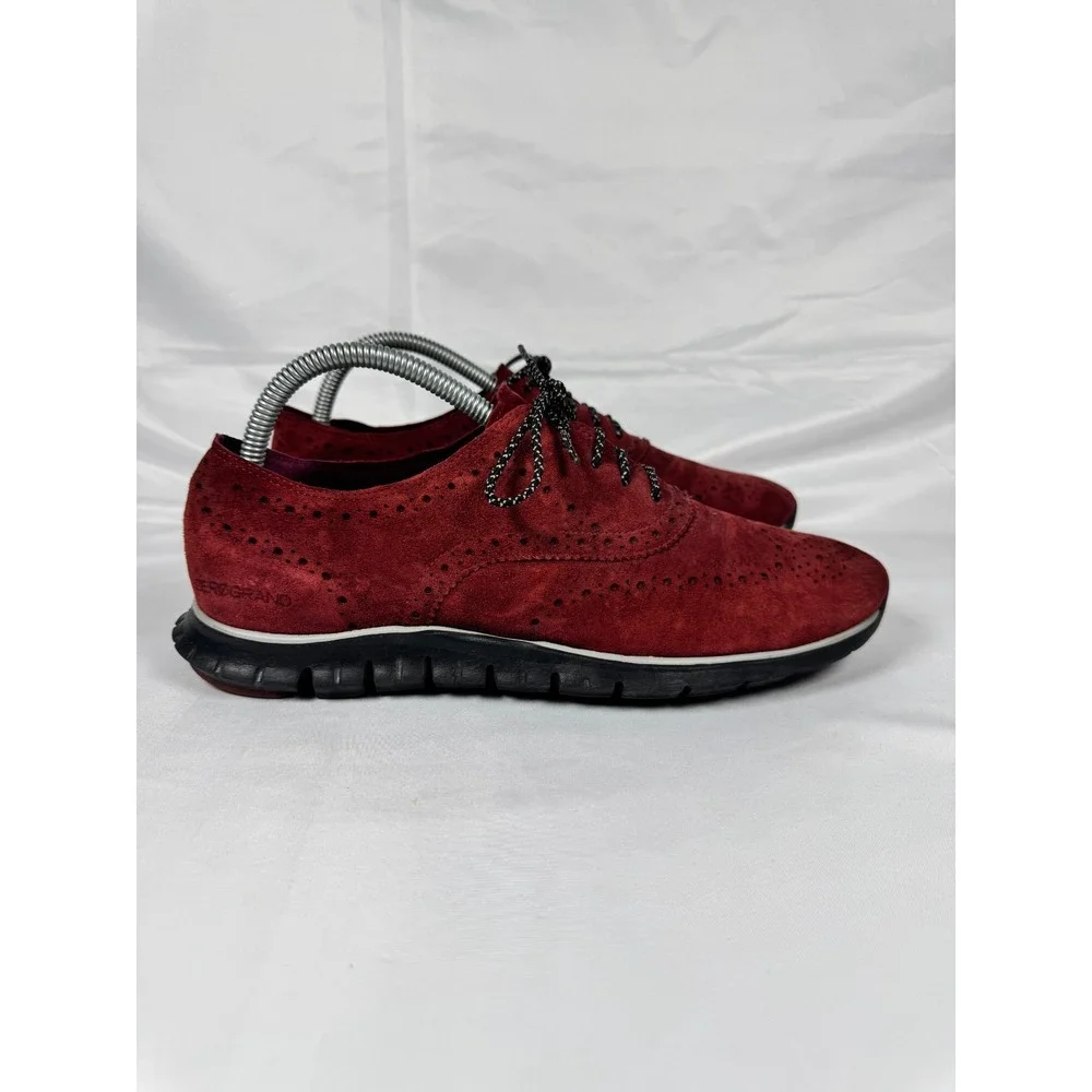 Cole Haan Zerogrand W01615 Women 9.5 B Dress Shoes Burgundy Suede Wingtip Oxford